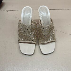 Zara Beige and White Mules with Embellishments